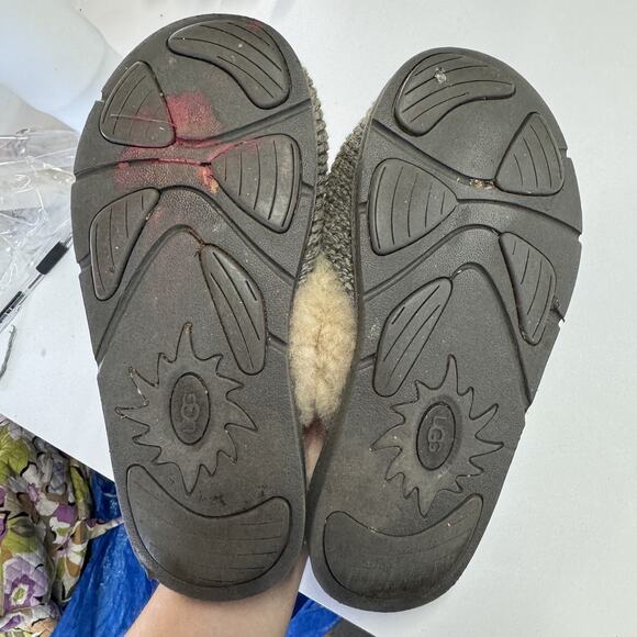 UGG Slippers Womens Size 8 Knit Shearling Grey Green Slip On Cozy Shoes Warm - Picture 8 of 11